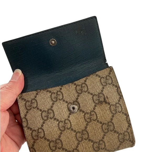 Gucci Blue and Brown Canvas Coated Folding Wallet - Picture 6 of 13
